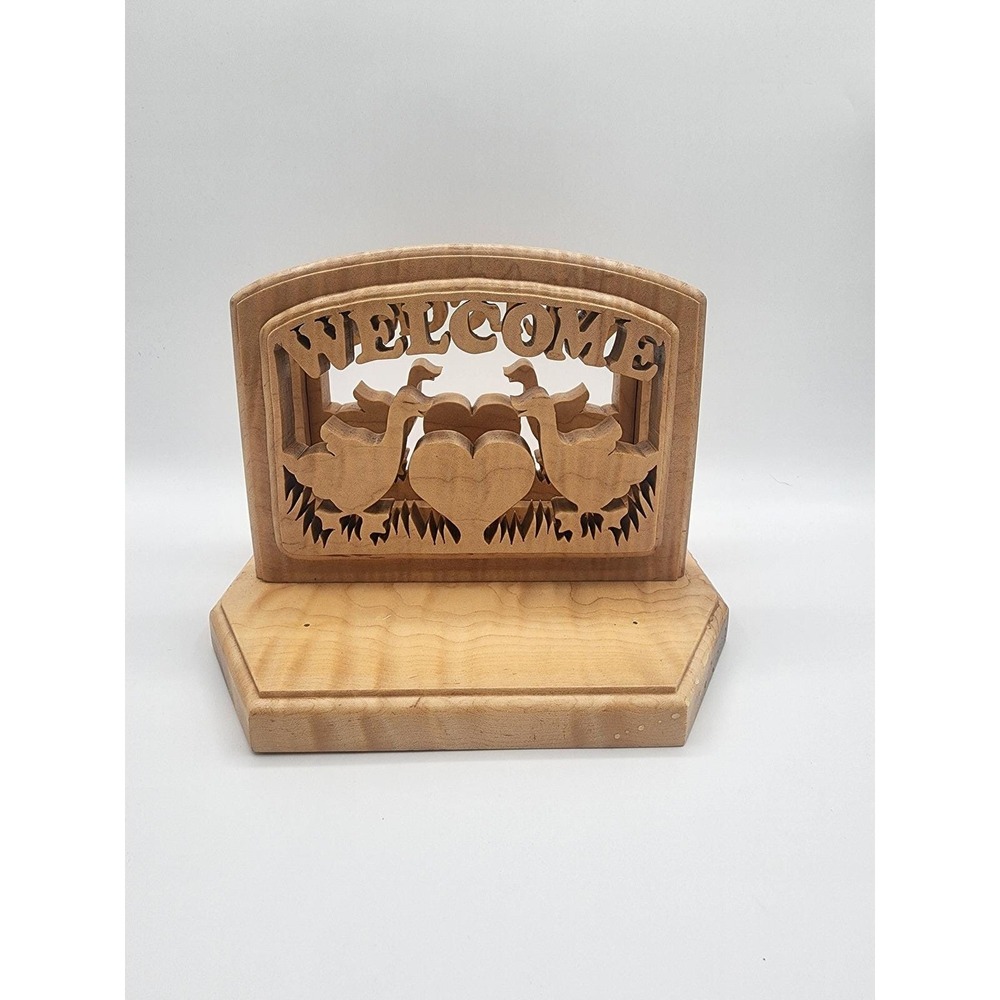 Handmade Chuck Hartzell Wood Welcome Goose Heart Napkin Holder